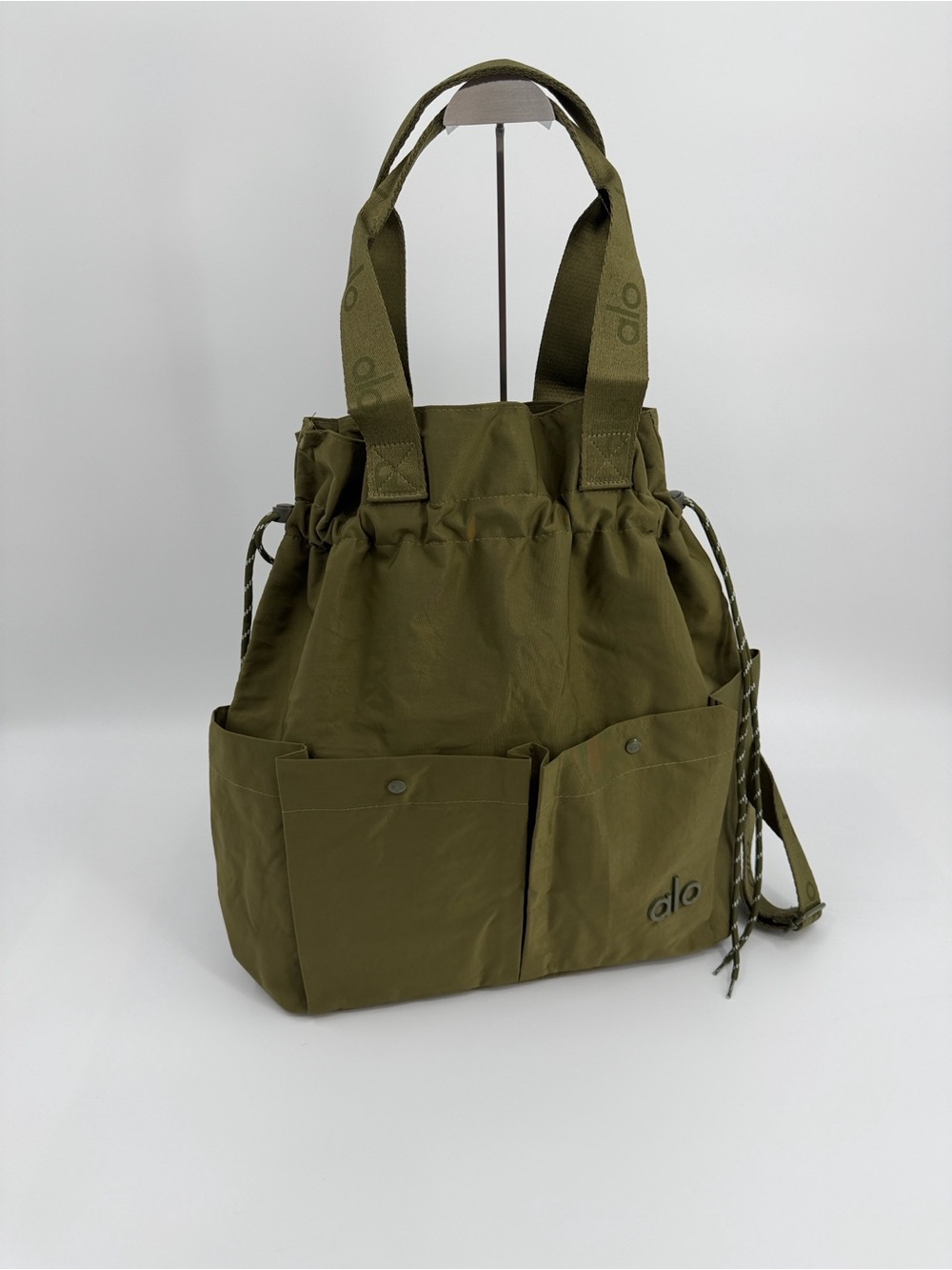 ALO Yoga Olive Green Drawstring Tote Bag Convertible Backpack